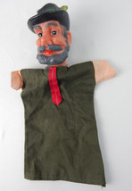 Vintage Gray Bearded Man Feather Hat Swiss Vinly Head Hand Puppet Cloth ... - $15.83