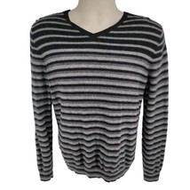 100% Cashmere Sweater Marc Anthony Gray Striped V-neck Mens Size M - £21.86 GBP