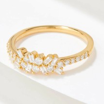 0.45CT Rund &amp; Baguette Künstlicher Diamant Versprechen Ring 14k Gelb Vergoldet - £150.02 GBP