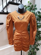Fashion Nova Women&#39;s Orange Rayon Long Sleeve Ruched Knee Length Dress S... - $32.67