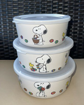 New Easter Peanuts Snoopy &amp; Woodstock Nesting Food Storage Containers w/... - £27.45 GBP