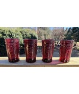 Lot of 4 Ruby Red Tumblers Christmas Glasses 6&quot; tall with Raised Nutcrac... - £47.89 GBP