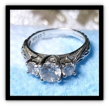 VTG 925 Sterling Silver 3 Stone Cubic Zirconia CZ Ring Ross Simons Size 5 - £26.85 GBP