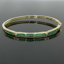 2.75Ct Princess Cut Emerald &amp; Diamond Bangle Bracelet 14k Yellow Gold Over - £138.38 GBP