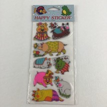 Happy Sticker Sheet Puffy Pig Stickers Stick On Anything Vintage 1980s S... - $17.77