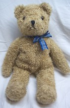 Vintage 1990 Ty Classic Tan Teddy Bear W/ Blue Bow 17&quot; Plush Stuffed Animal Toy - £31.43 GBP