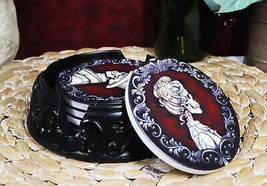 Day Of The Dead Black Floral Scroll Bridal Skeleton Calaveras Couple Coaster Set - £20.09 GBP