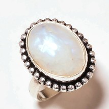 Shiny Rainbow Moonstone Oval Gemstone 925 Silver Overlay Handmade Ring US-9.5 - £7.96 GBP
