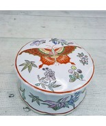 Vintage Porcelain 4.5 x 2.5&quot; Trinket Box Dish w Butterfly &amp; Flowers Scal... - £22.46 GBP