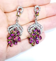 Rhinestone Drop Earrings, Pink Crystal Earrings, Bridal Prom Pageant Jewelry, 2  - £27.24 GBP