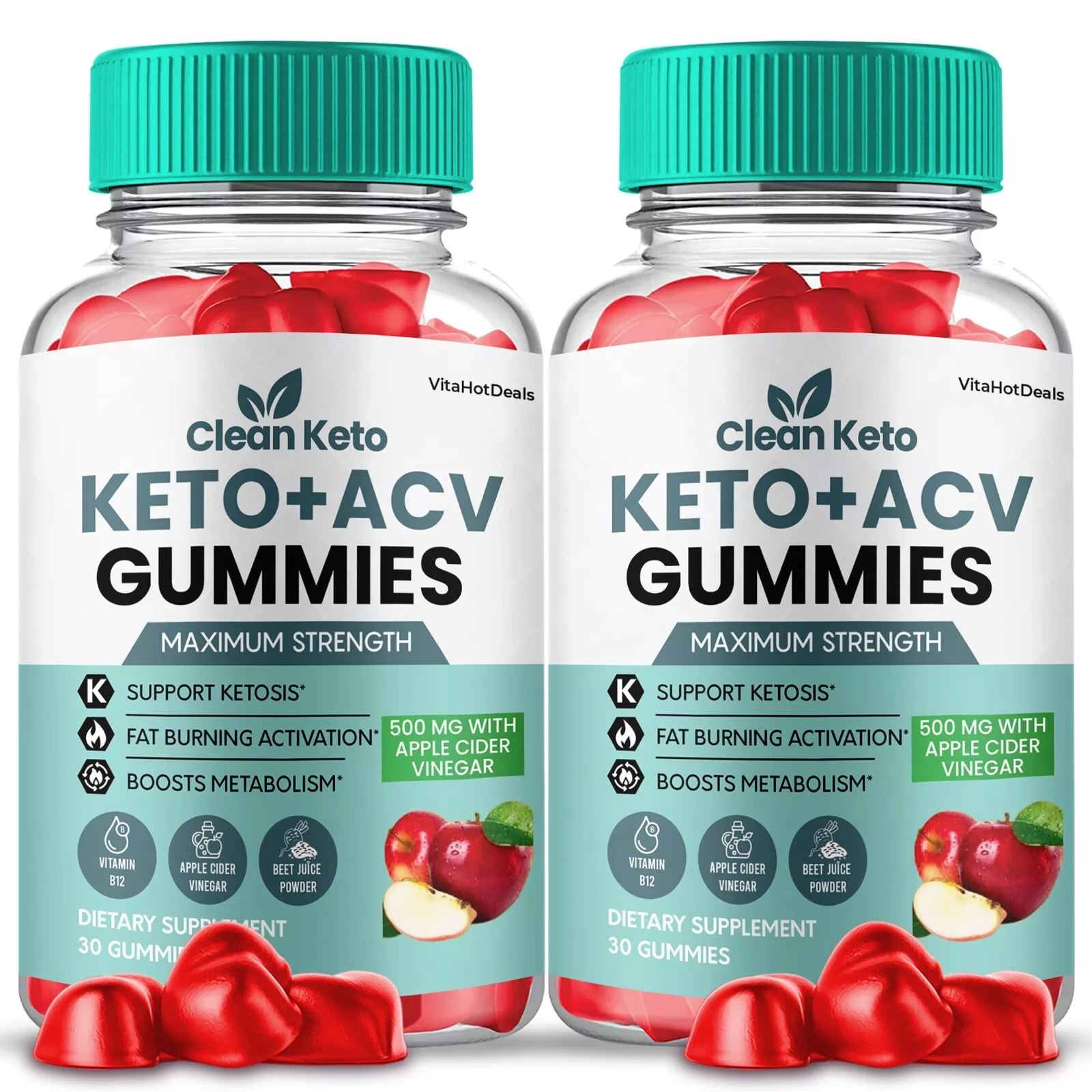 2 Pack Clean Keto ACV Gummies Apple Cider Vinegar Max Strength Gummies - £66.00 GBP