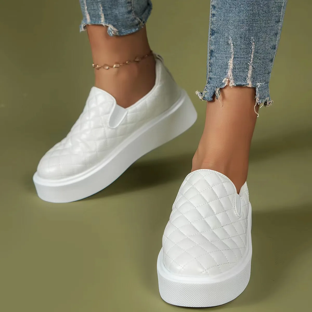 New Women&#39;s Loafers Lattice Black White Comfortable Flats Zapatillas Mujer Slip- - £120.12 GBP