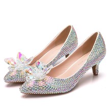 Wedding Shoes Bride Women Summer Pumps Lady Big Size High Heels Princess Silver  - £87.89 GBP