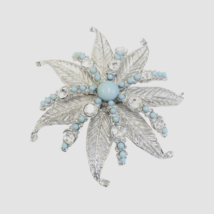 Weinman Brothers Silver Tone Faux Turquoise Stones Brooch 3 inch Rhinestones Vtg - £23.43 GBP