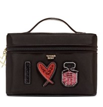 Victoria&#39;s Secret Makeup Bag RUNWAY PATCH WEEKENDER TRAIN CASE Bling Bla... - £31.96 GBP