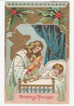 Vintage Postcard Christmas Angel Brings Child a Gold Trumpet Embossed 1909 - £7.03 GBP