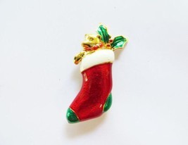 Danecraft Gold - Plated Christmas Stocking Holly Pin Brooch - £7.71 GBP