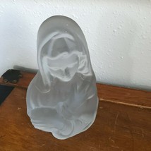 Estate Heavy Carved Frosted Glass Mother Mary Figurine or Book End -  6.... - $16.69