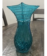 Blenko 1110 Optic Vase Seabreeze Blue 10.5” Applied Clear Swirl - $346.49