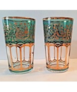 2 Moroccan Juice Tea Glasses Missary Paris Green and Gold Paisley - $33.65