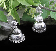 Real Solid 925 Silver Ethnic Indian Jhumka Dangle Earrings - £72.82 GBP