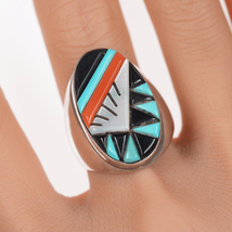 sz11 Vintage Zuni Silver Cobblestone inlay ring - £189.71 GBP