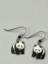 Small Black &amp; White Enamel Panda Bear w Tiny Plastic Bead Dangle Earring... - £11.51 GBP