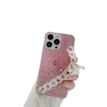 Anymob iPhone Case Pink Bear Wrist Chain Cute Crystal Bracelet Soft Silicone - £21.50 GBP