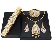 Morocco Bride Jewelry Sets Pink Crystal Women Bracelet Earring Necklace Caftan B - £51.57 GBP