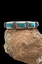 David Freeland Southwest Sterling Silver Natural Turquoise Inlay Link Bracelet 7 - £293.34 GBP