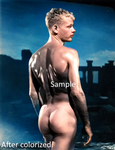Gay male figure nude blonde model poses colorized vintage art photograph - £5.49 GBP+