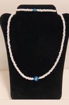 Evil eye necklace bracelets jewellery set big sizes seed bead white summer choke - £31.69 GBP