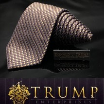 New Donald Trump Tie Signature Brown Glossy Stripe Plaids Slim Woven Lux... - $101.20