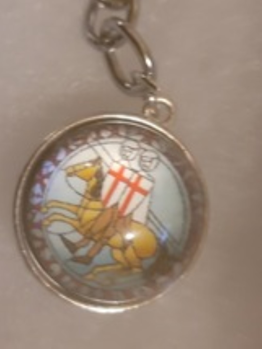 Knights templar classic 2 on horse light blue circle globe pendant key ring  large 