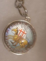 Knights Templar Classic 2 on horse Light Blue Circle Globe Pendant Key Ring - £11.84 GBP