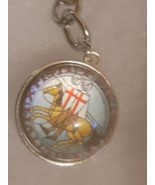 Knights Templar Classic 2 on horse Light Blue Circle Globe Pendant Key Ring - £11.74 GBP