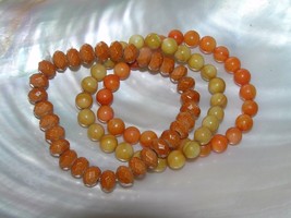 Estate Lot of 3 Orange Yellow Brown Plastic Bead Stretch Bracelets – will fit  - £8.28 GBP