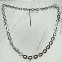 Chico&#39;s Open Oval Long Chain Link Silver Tone Necklace - £13.19 GBP