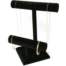  2 Tier Black Velvet T-Bar Bracelet &amp; Necklace Pendant Display Stand Kit 2 Pcs - £33.35 GBP