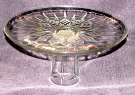 VTG. Clear Glass Pedestal Cake Stand, Cafe Pastry Display Plate Starburs... - $21.78