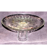 VTG. Clear Glass Pedestal Cake Stand, Cafe Pastry Display Plate Starburst Pat. - $21.78