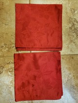 2 Christmas Poinsettia Napkins Red with Jacquard Print Red Flowers Free ... - $9.89