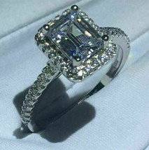 2.50Ct Emerald Cut VVS1/D Diamond Halo Engagement Ring 14K White Gold Finish - £76.98 GBP