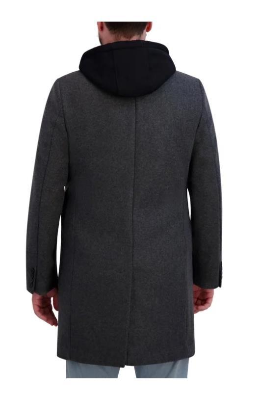DKNY Mens Overcoat Gray Faux Wool Pockets Removable Bib Hood Heavyweight Item image 6