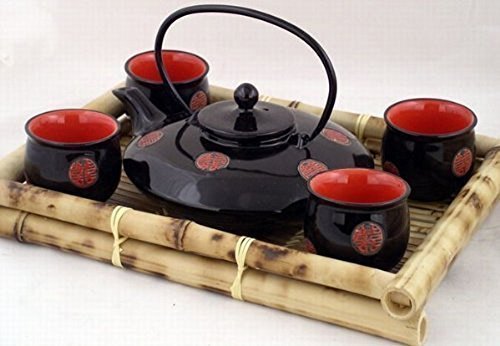 Contemporary Art Decor Porcelain tea set 5 pcs In Wooden Gift Box