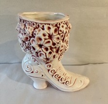 Vintage ceramic lady&#39;s boot, Pink On White 6” T Signed 1975 - $9.90