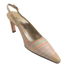 New ST JOHN Raffia Heels 6.5 B Italy Multi color Beige Slingback Shoe It... - £57.76 GBP