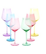 Colored Wine Glasses Set of 6 (18 oz, Durable, Hand-Blown Glassware) - £31.02 GBP