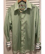 Robert Graham Men’s Size L Green White Striped Flip Cuff Shirt - $47.85 CAD