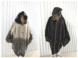 VTG Leopard Hombre Spots Reversible Black Hooded Toggle Buttons Big Stitch Plush - £140.74 GBP